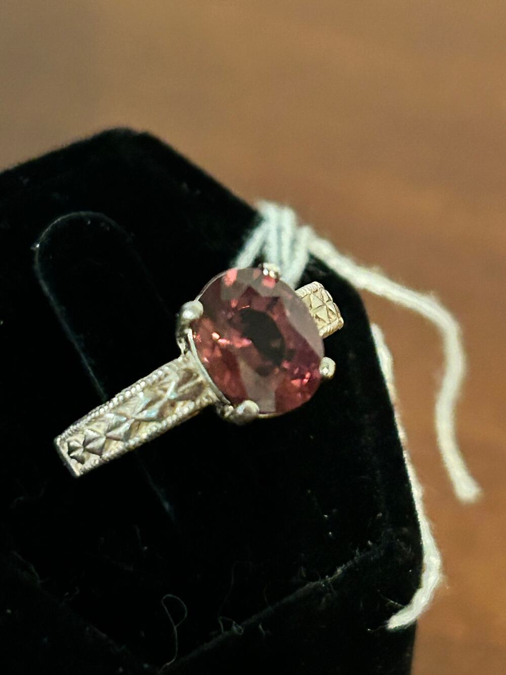 925 Sterling Silver Cushion Cut Pink Tourmaline Solitaire Ring Size 6.5